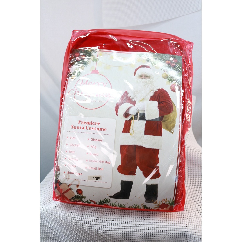 11pcs Santa Costume for Men Size L High End Santa Clause Outfit With Bag